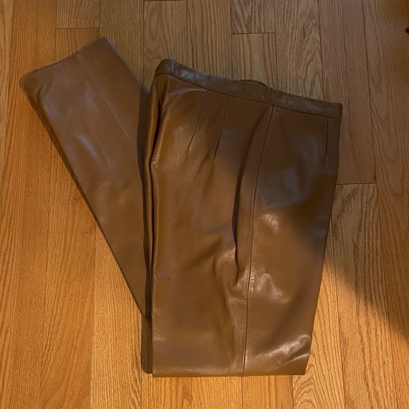 Siena Studio Tan Brown Leather Straight Leg Pants size 10 EUC - Picture 2 of 12